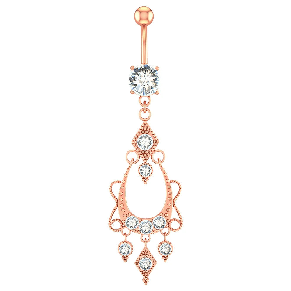 Dangle Belly Button Ring Hypoallergenic Surgical 14G Navel Button Piercing CZ Flower Heart Curved