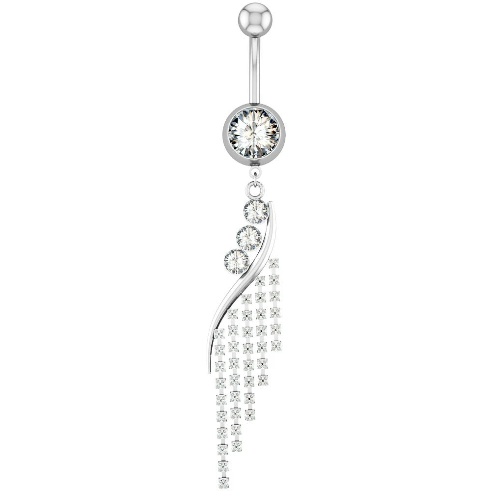 Dangle Belly Button Ring Hypoallergenic Surgical 14G Navel Button Piercing CZ Flower Heart Curved
