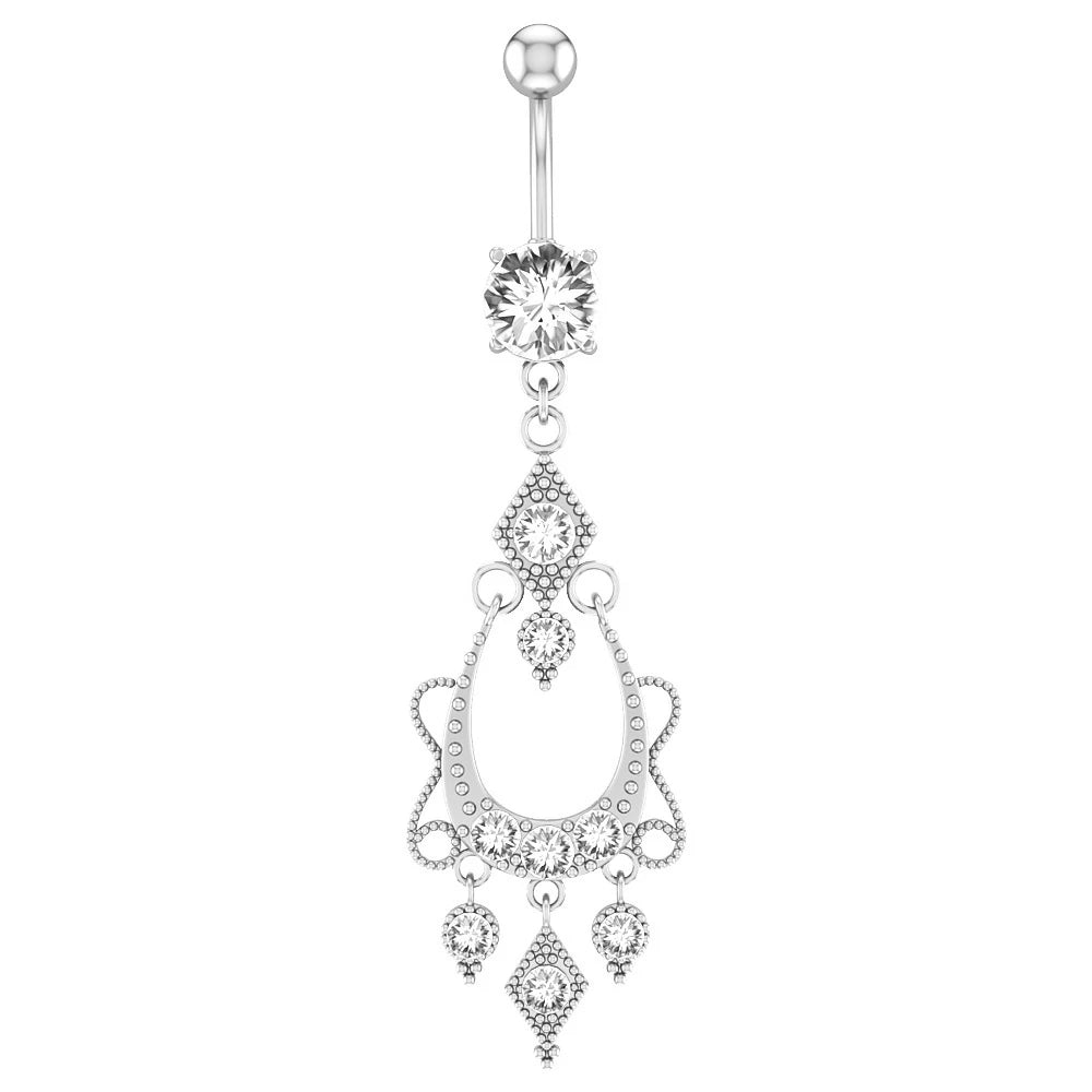 Dangle Belly Button Ring Hypoallergenic Surgical 14G Navel Button Piercing CZ Flower Heart Curved