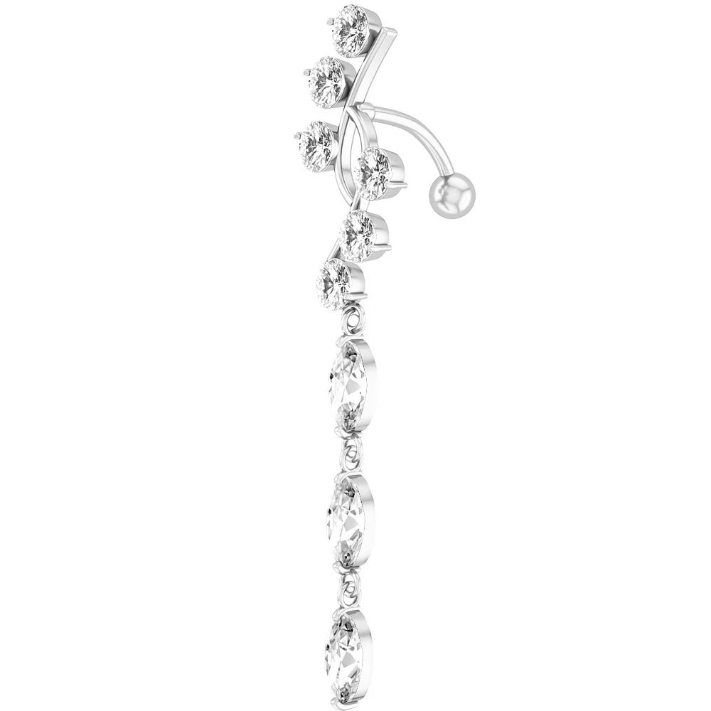 Dangle Belly Button Ring Hypoallergenic Surgical 14G Navel Button Piercing CZ Flower Heart Curved