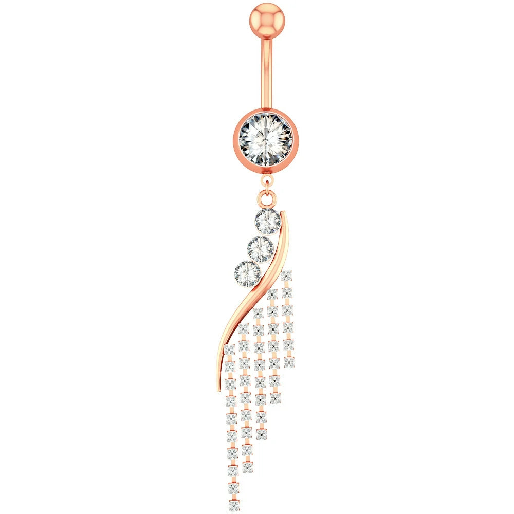 Dangle Belly Button Ring Hypoallergenic Surgical 14G Navel Button Piercing CZ Flower Heart Curved