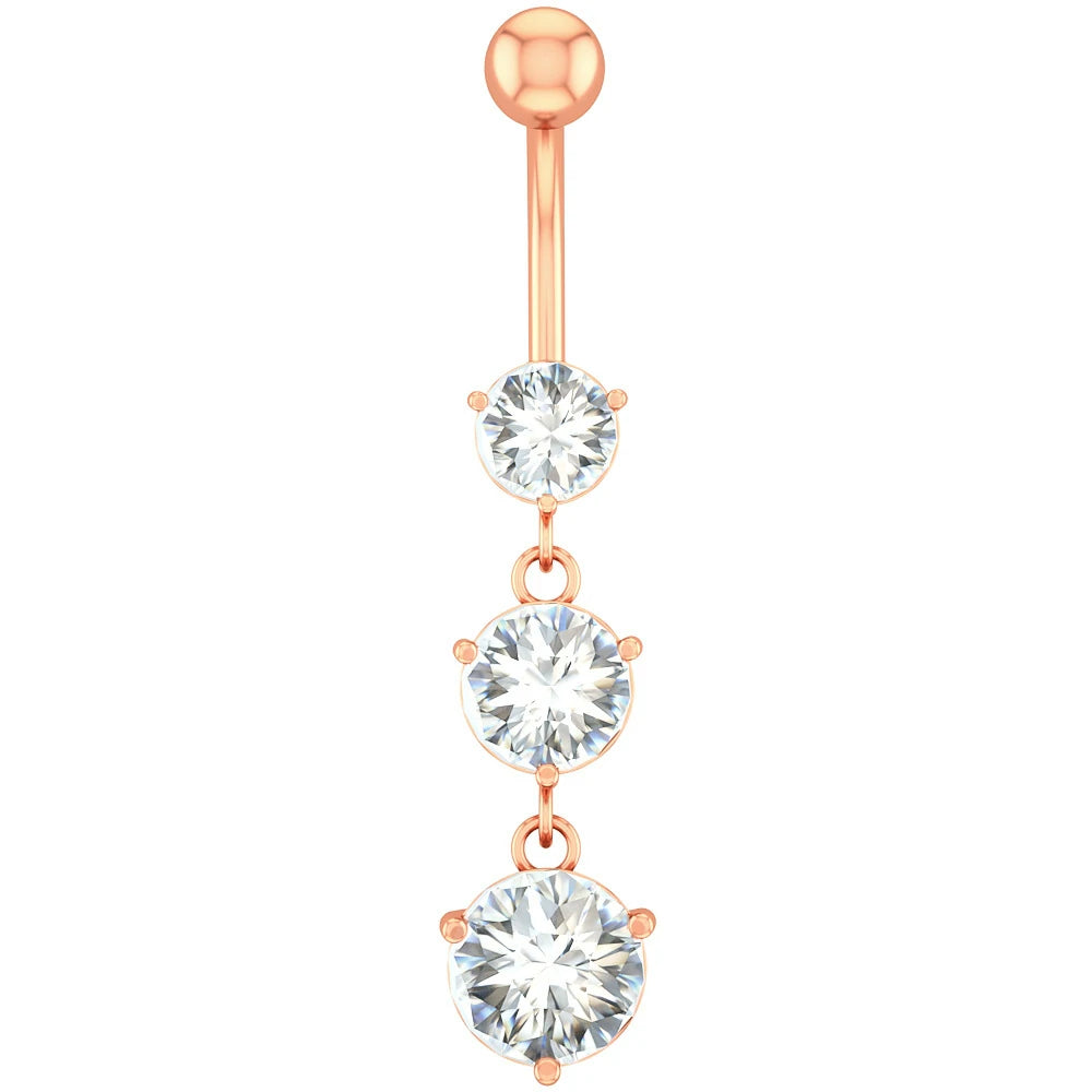 Dangle Belly Button Ring Hypoallergenic Surgical 14G Navel Button Piercing CZ Flower Heart Curved