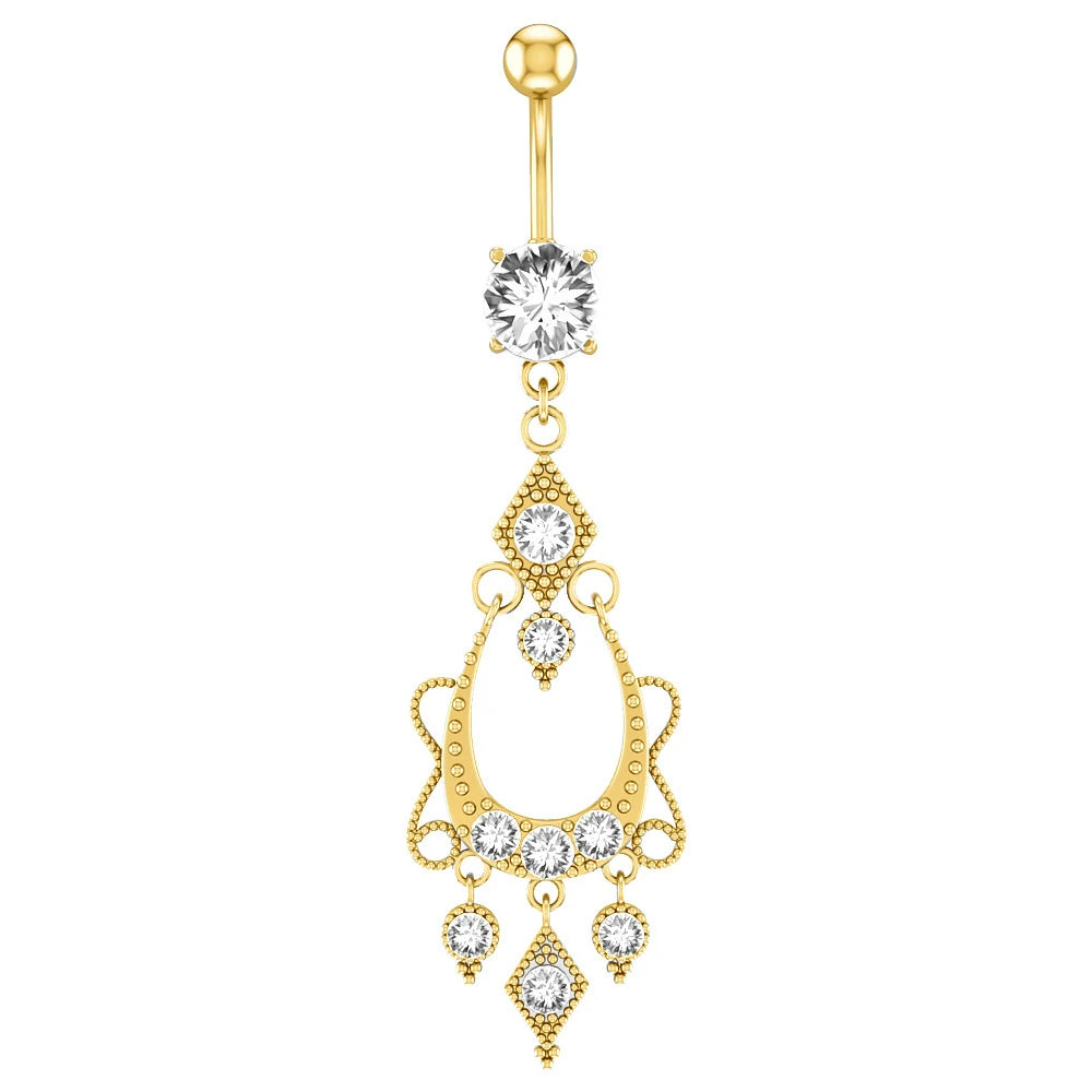 Dangle Belly Button Ring Hypoallergenic Surgical 14G Navel Button Piercing CZ Flower Heart Curved