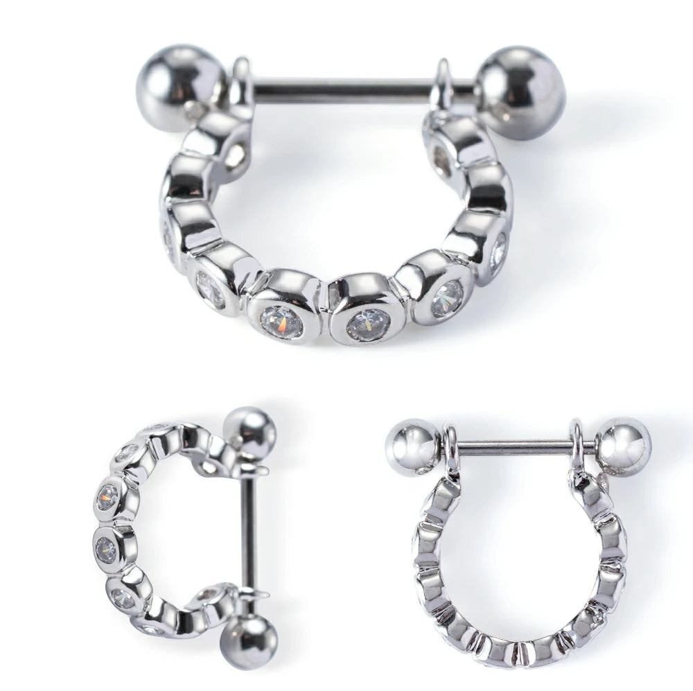 14G 316l Surgical Steel Round Clear CZ Nipple Barbells Clicker Nipple Rings