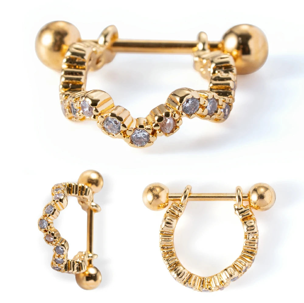14G 316l Surgical Steel Round Clear CZ Nipple Barbells Clicker Nipple Rings