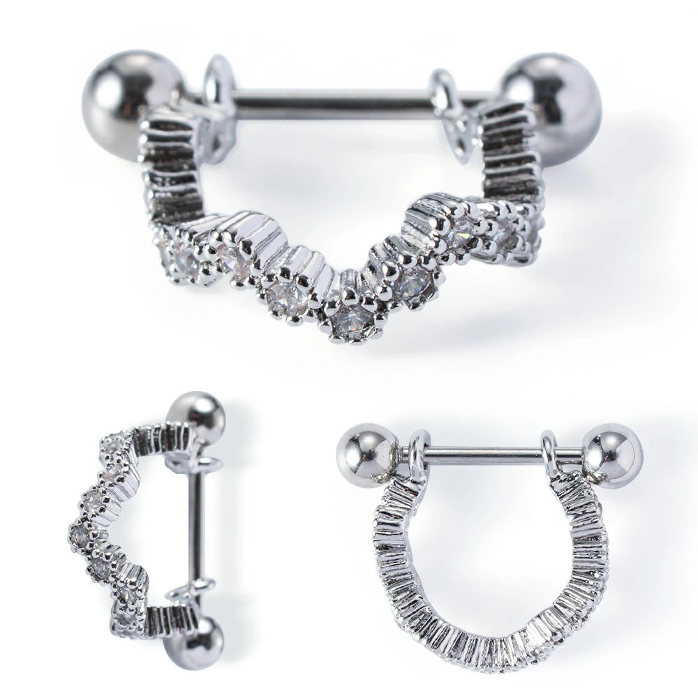 14G 316l Surgical Steel Round Clear CZ Nipple Barbells Clicker Nipple Rings