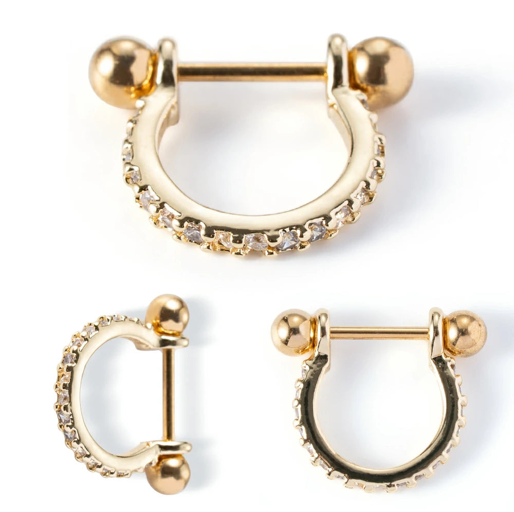 14G 316l Surgical Steel Round Clear CZ Nipple Barbells Clicker Nipple Rings