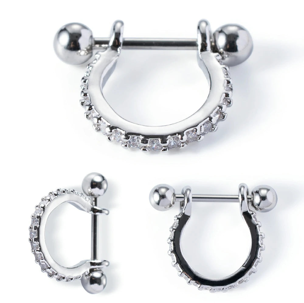 14G 316l Surgical Steel Round Clear CZ Nipple Barbells Clicker Nipple Rings