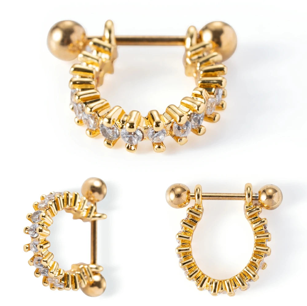 14G 316l Surgical Steel Round Clear CZ Nipple Barbells Clicker Nipple Rings