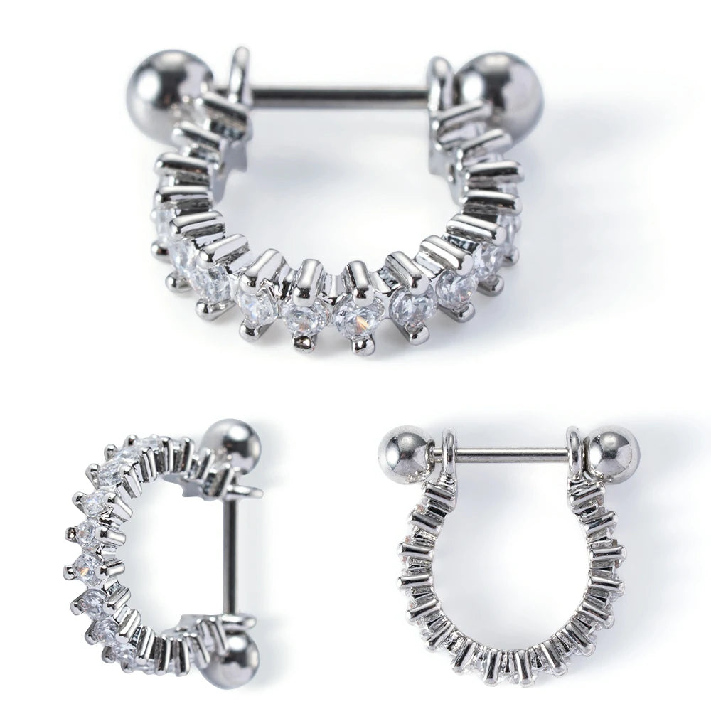 14G 316l Surgical Steel Round Clear CZ Nipple Barbells Clicker Nipple Rings