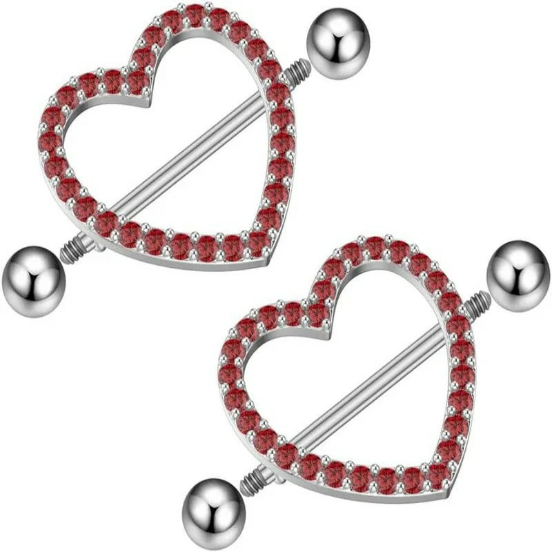 14G Rhinestone Heart Nipple Rings Shiny Cubic Zirconia Hollow Love Heart Nipplerings