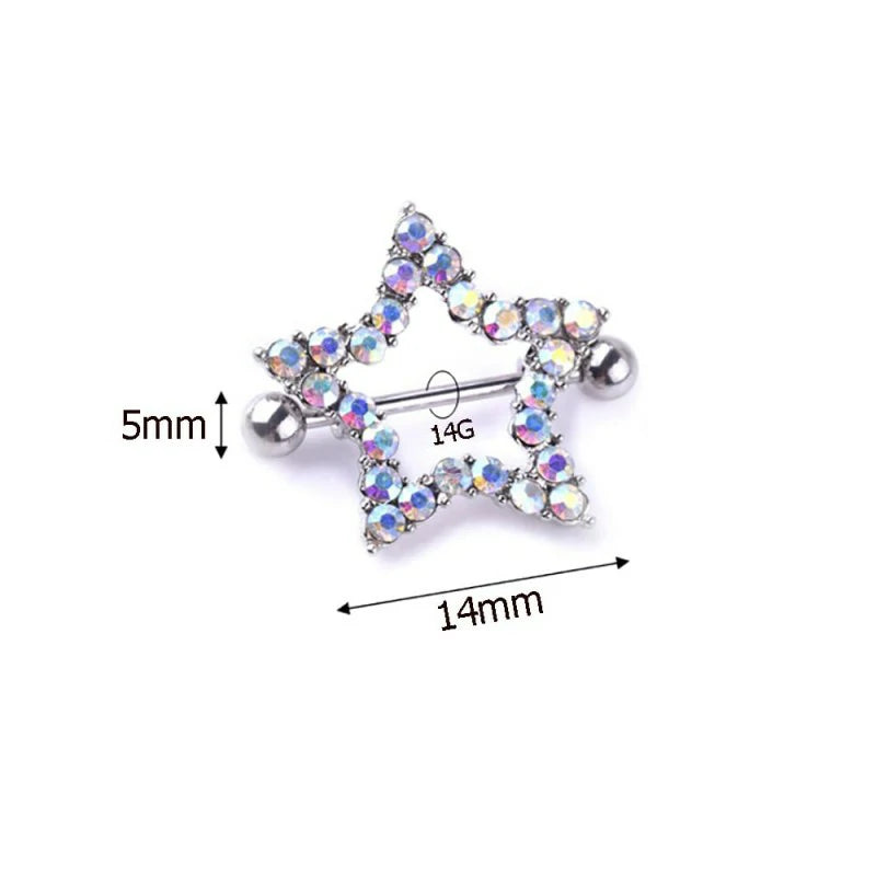 14G Rhinestone Star 316L Stainless Steel Colorful Star-Shaped Nipplerings
