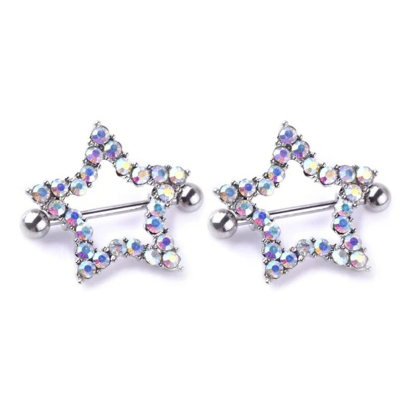 14G Rhinestone Star 316L Stainless Steel Colorful Star-Shaped Nipplerings