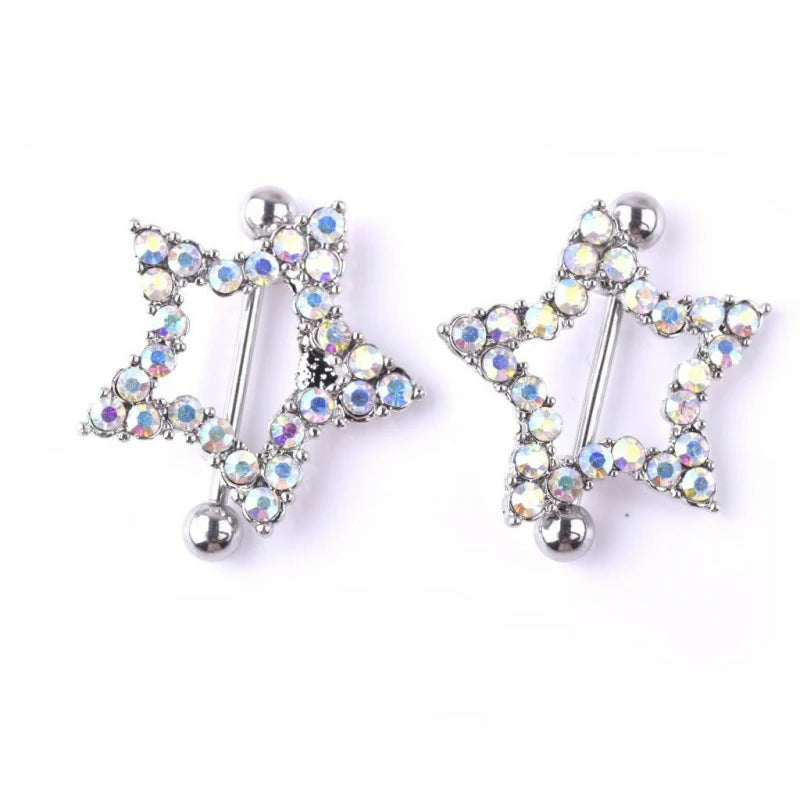 14G Rhinestone Star 316L Stainless Steel Colorful Star-Shaped Nipplerings