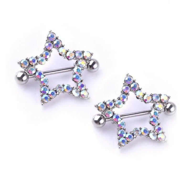 14G Rhinestone Star 316L Stainless Steel Colorful Star-Shaped Nipplerings