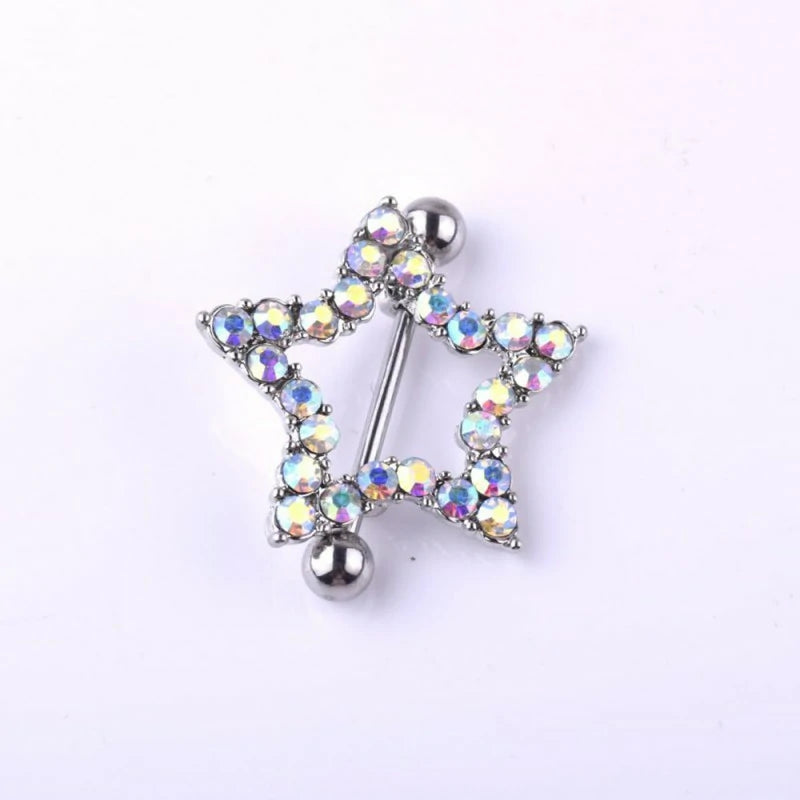 14G Rhinestone Star 316L Stainless Steel Colorful Star-Shaped Nipplerings