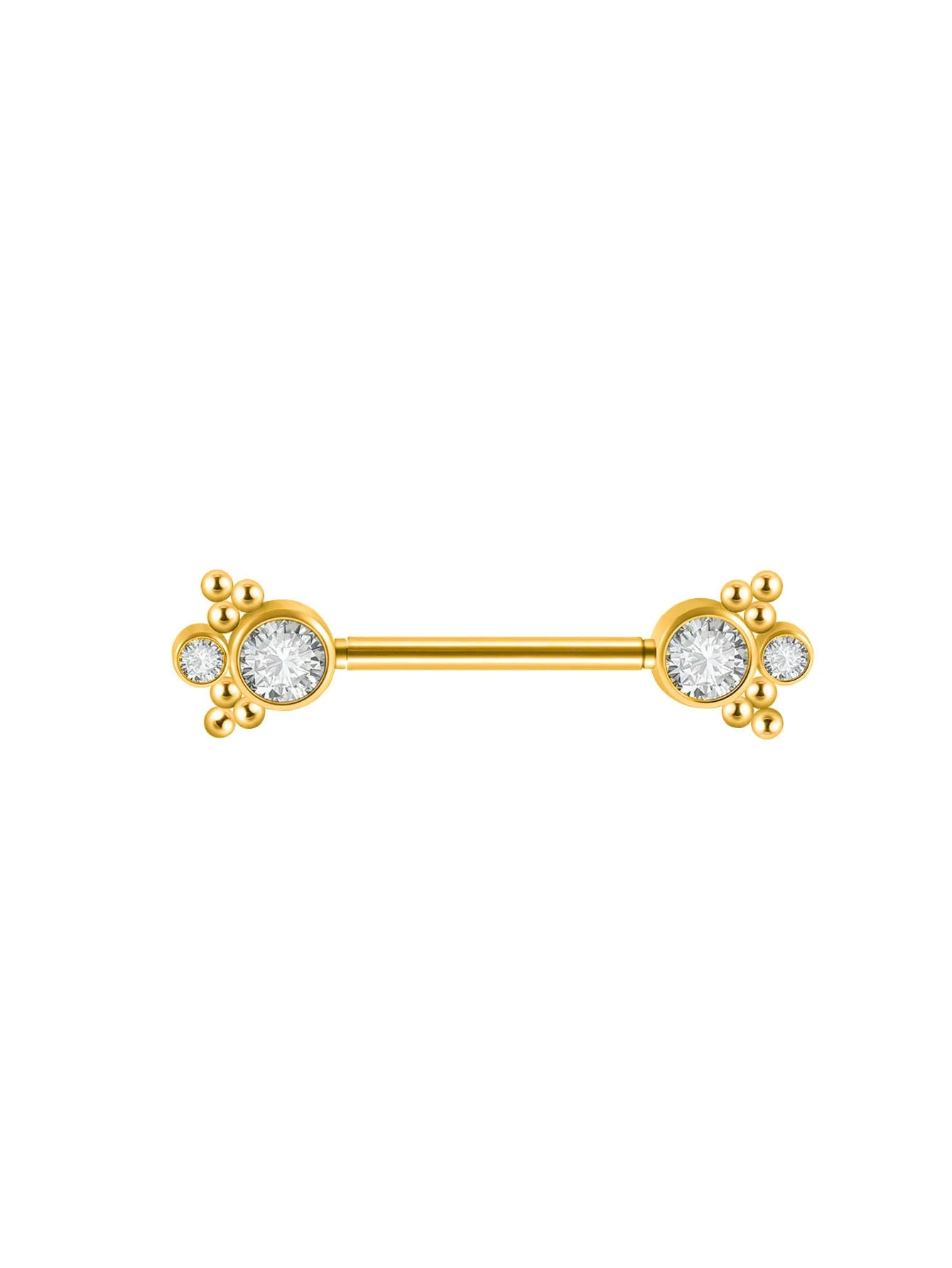 14G Surgical Steel & Gold Plated CZ Gem-Set Flower Petal Nipple Piercing Barbell