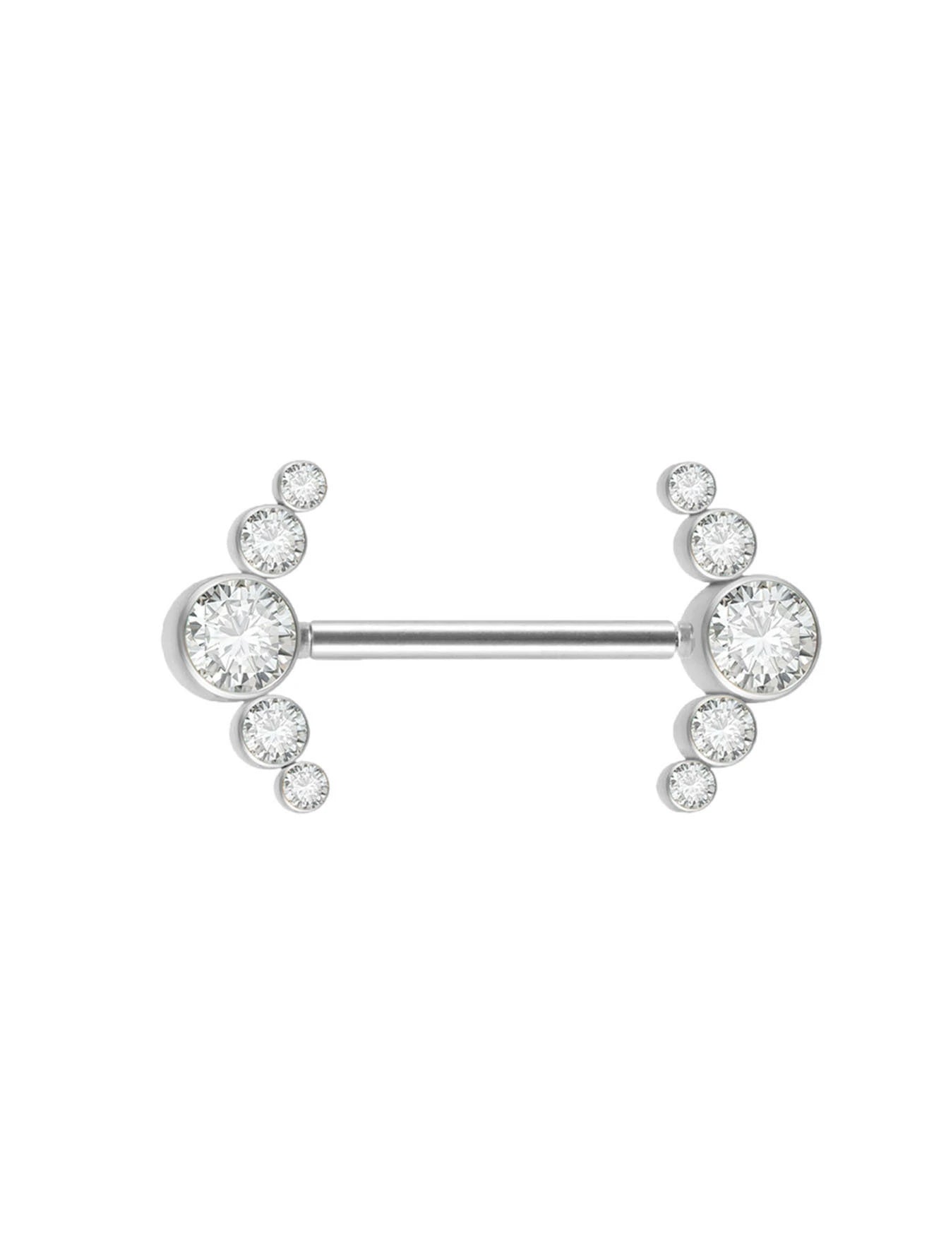 14G Surgical Steel & Gold Plated CZ Gem-Set Flower Petal Nipple Piercing Barbell