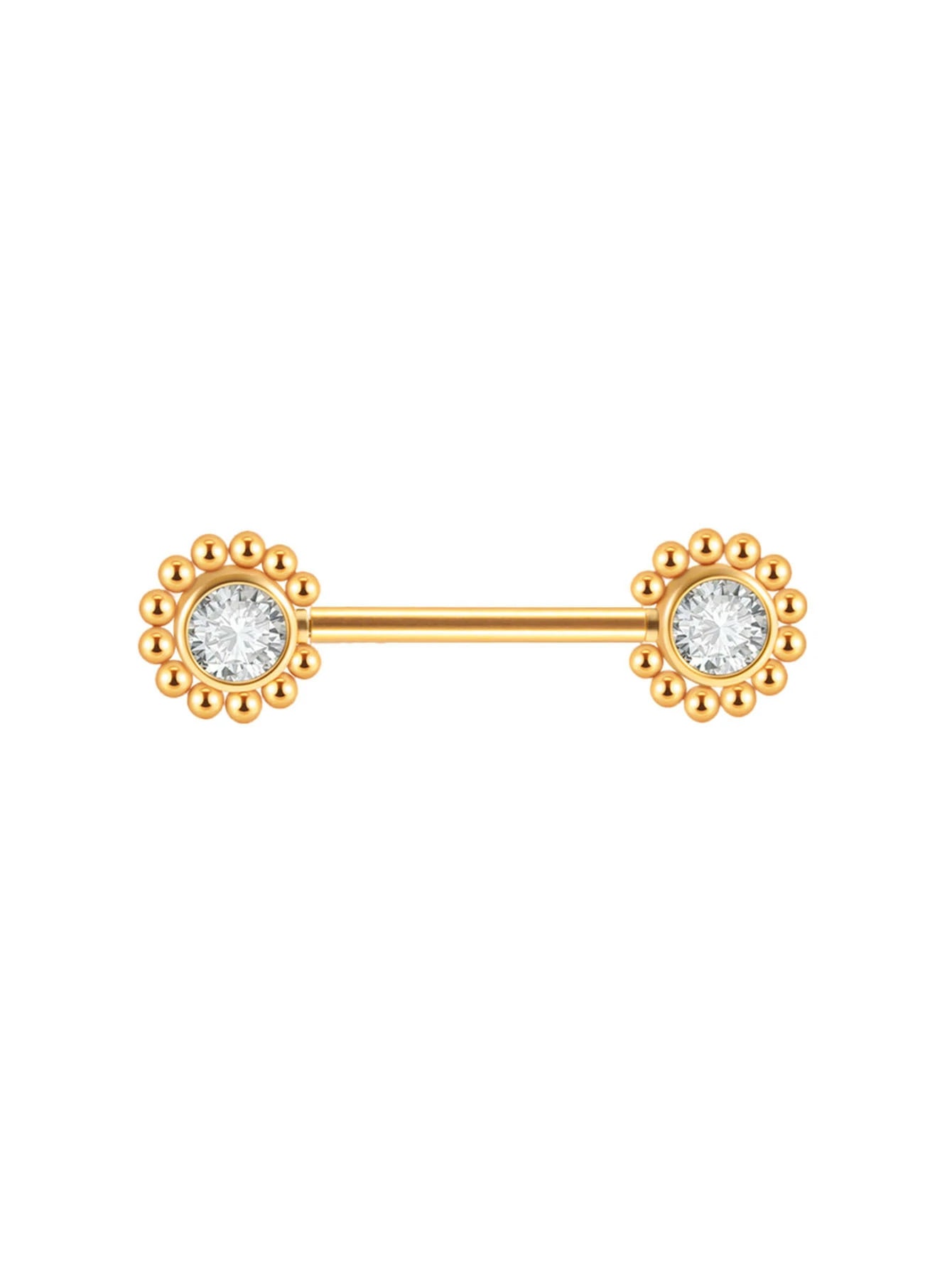 14G Surgical Steel & Gold Plated CZ Gem-Set Flower Petal Nipple Piercing Barbell