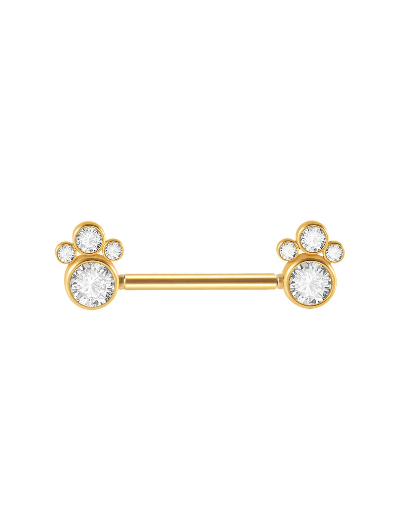 14G Surgical Steel & Gold Plated CZ Gem-Set Flower Petal Nipple Piercing Barbell