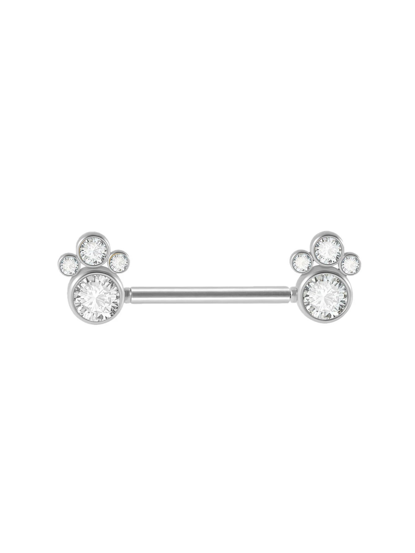 14G Surgical Steel & Gold Plated CZ Gem-Set Flower Petal Nipple Piercing Barbell