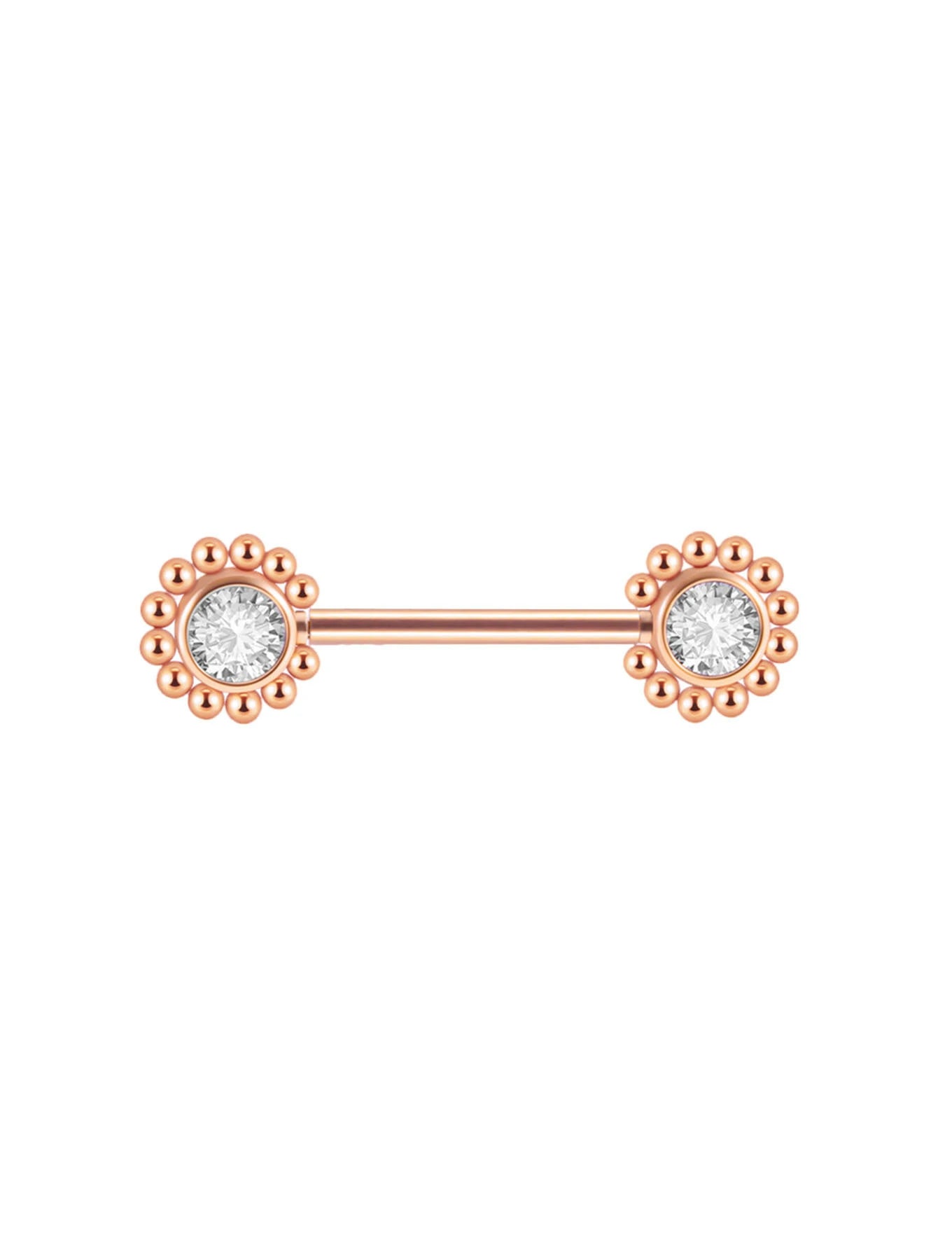 14G Surgical Steel & Gold Plated CZ Gem-Set Flower Petal Nipple Piercing Barbell