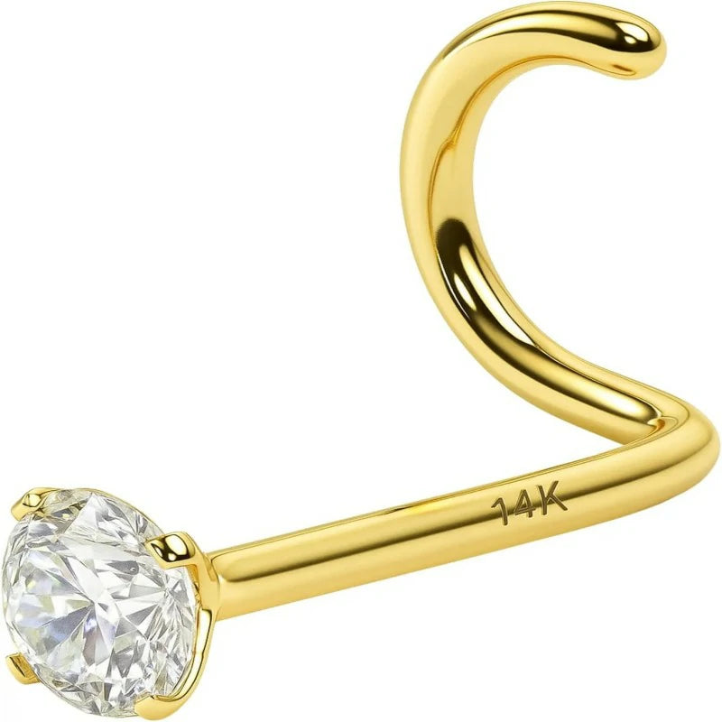 14K Gold Diamond Nose Stud 18G & 20G Gold 1.5mm Nose Stud to 3 mm Nose Piercing Studs