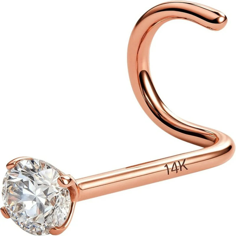 14K Gold Diamond Nose Stud 18G & 20G Gold 1.5mm Nose Stud to 3 mm Nose Piercing Studs