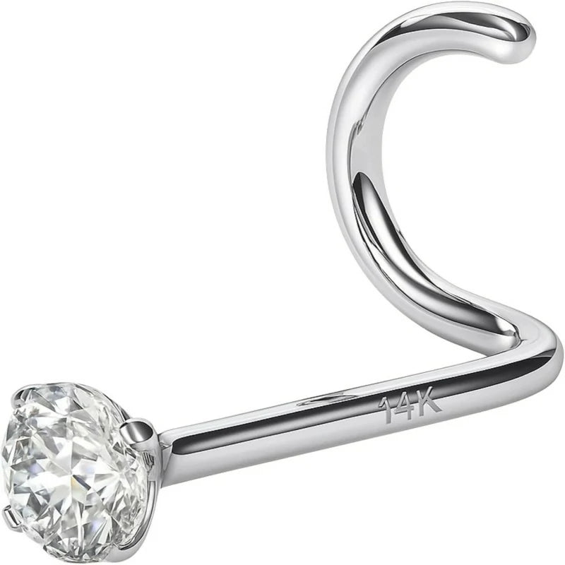 14K Gold Diamond Nose Stud 18G & 20G Gold 1.5mm Nose Stud to 3 mm Nose Piercing Studs