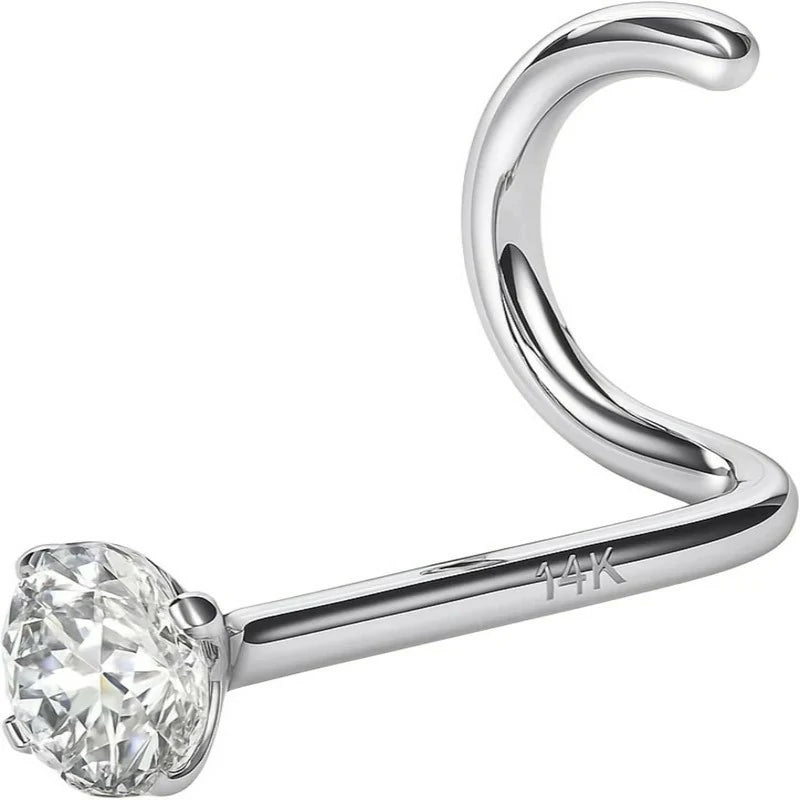 14K Gold Diamond Nose Stud 18G & 20G Gold 1.5mm Nose Stud to 3 mm Nose Piercing Studs