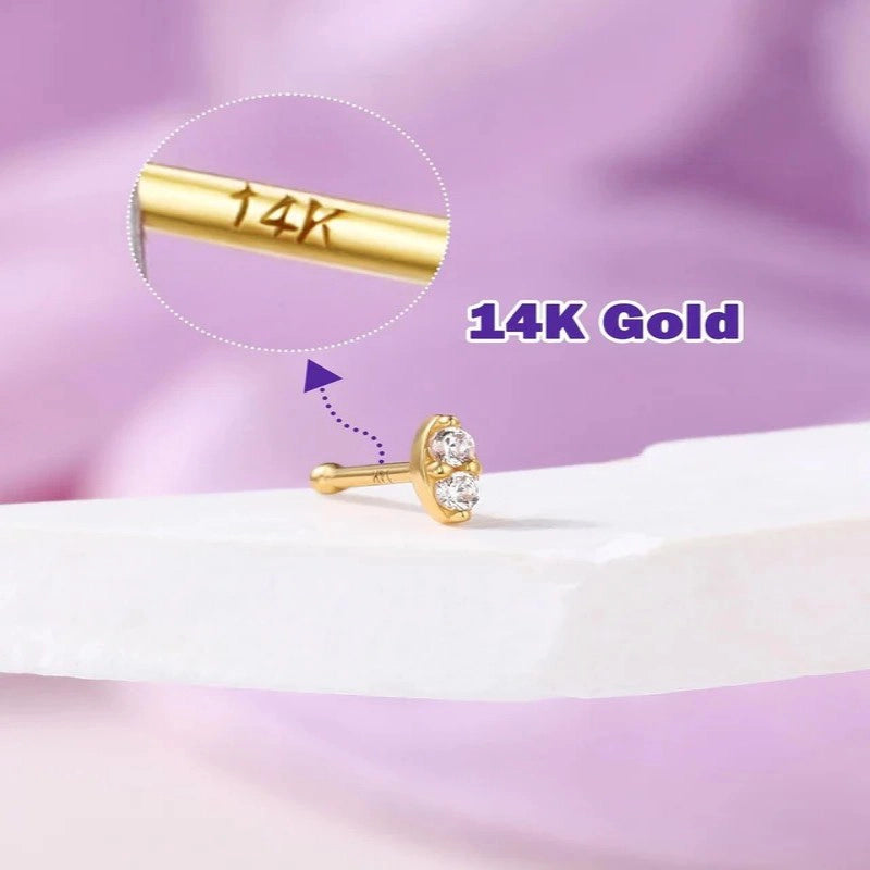 14K Gold Nose Ring Stud 20G Dainty 14K Solid Gold Bone Nose Piercing Jewelry Press Fit