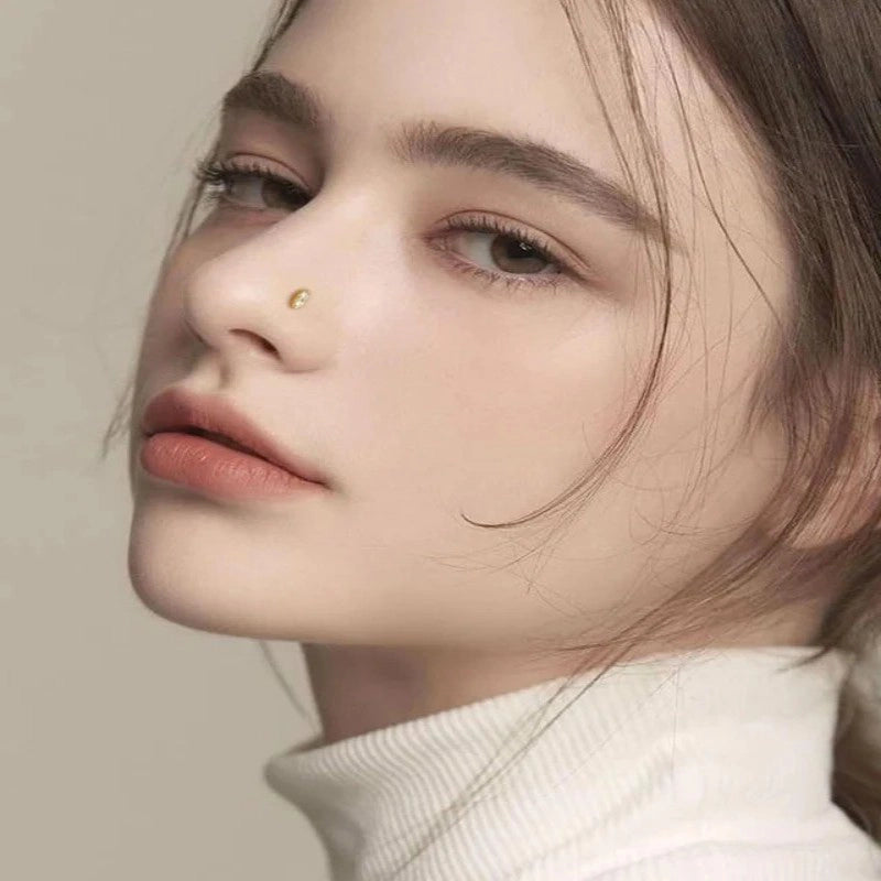 14K Gold Nose Ring Stud 20G Dainty 14K Solid Gold Bone Nose Piercing Jewelry Press Fit