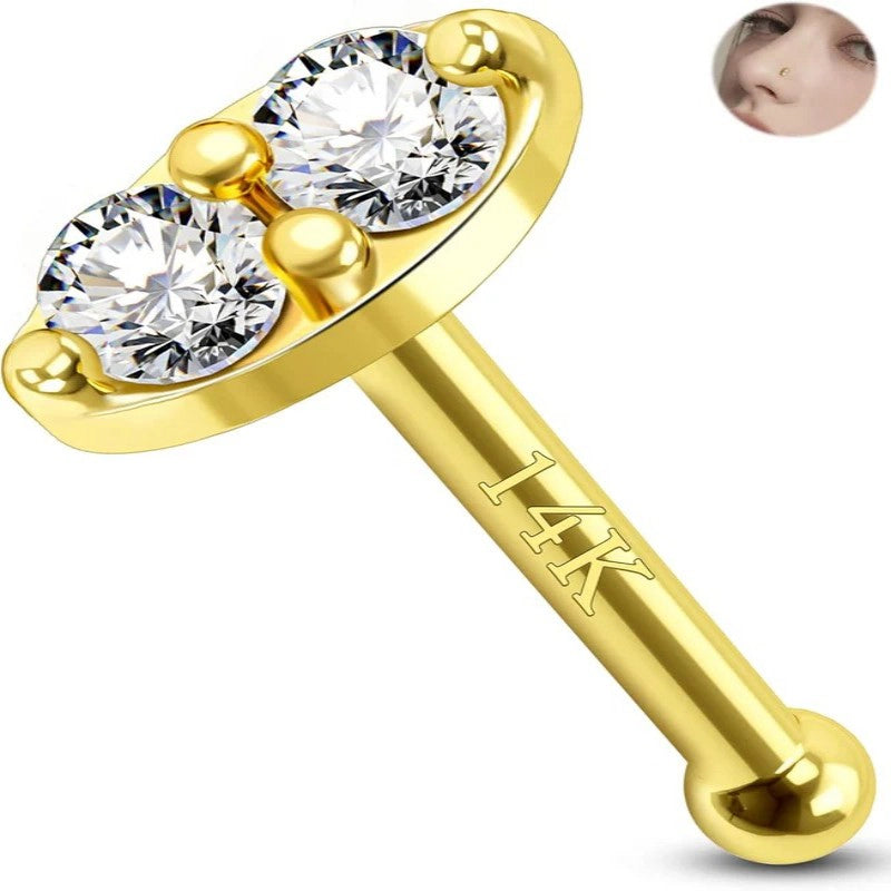 14K Gold Nose Ring Stud 20G Dainty 14K Solid Gold Bone Nose Piercing Jewelry Press Fit