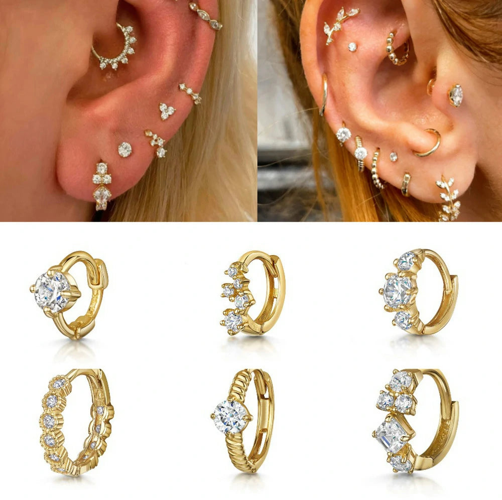14K Gold Plated Surgical Steel Earrings Cute Heart Flower Bow Earrings Set Cubic Zirconia Earrings Studs