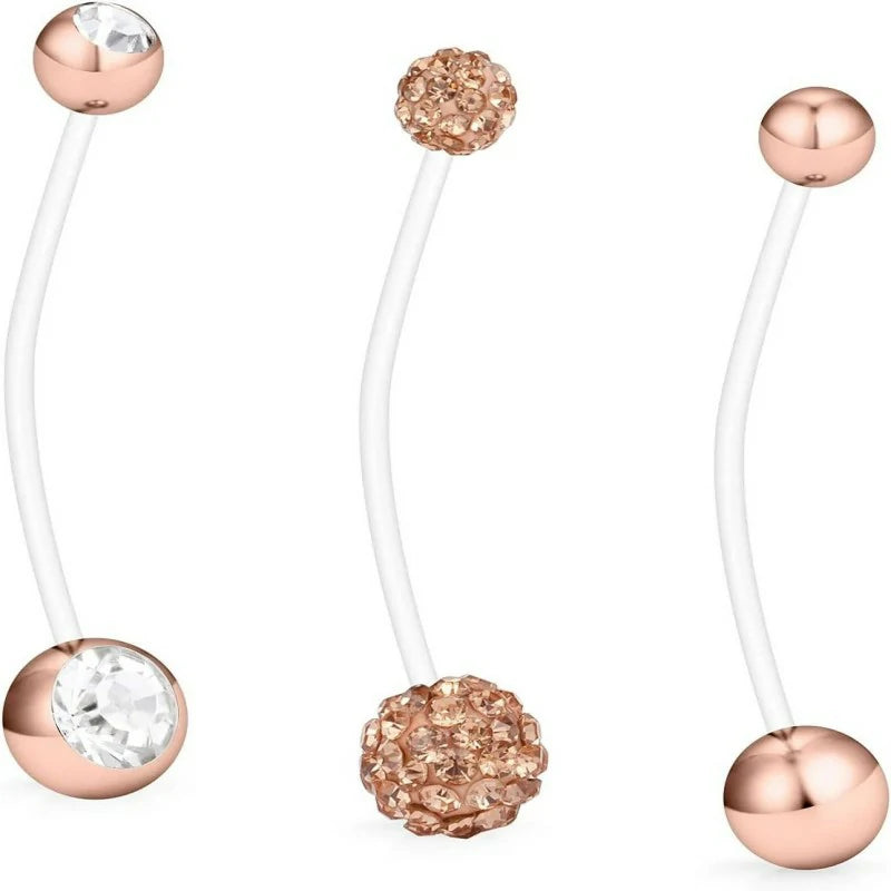 CZ Sports Pregnancy Maternity Flexible Bioplast Long Belly Button Rings Navel Retainer