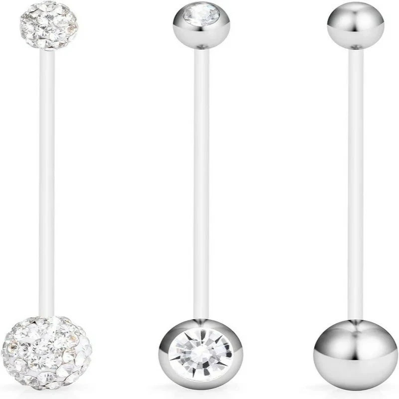 CZ Sports Pregnancy Maternity Flexible Bioplast Long Belly Button Rings Navel Retainer