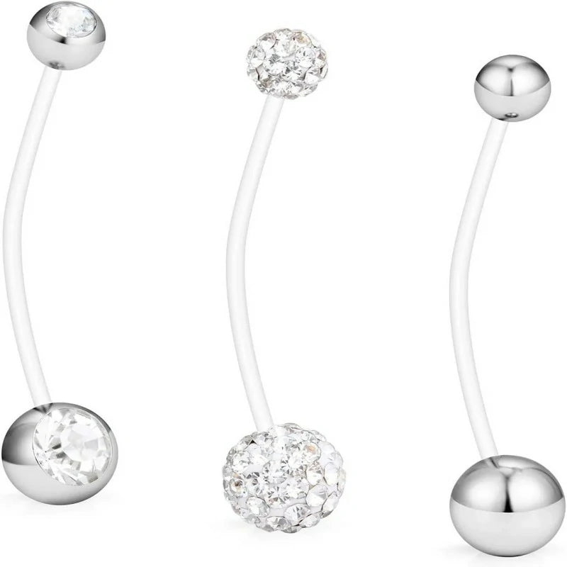 CZ Sports Pregnancy Maternity Flexible Bioplast Long Belly Button Rings Navel Retainer