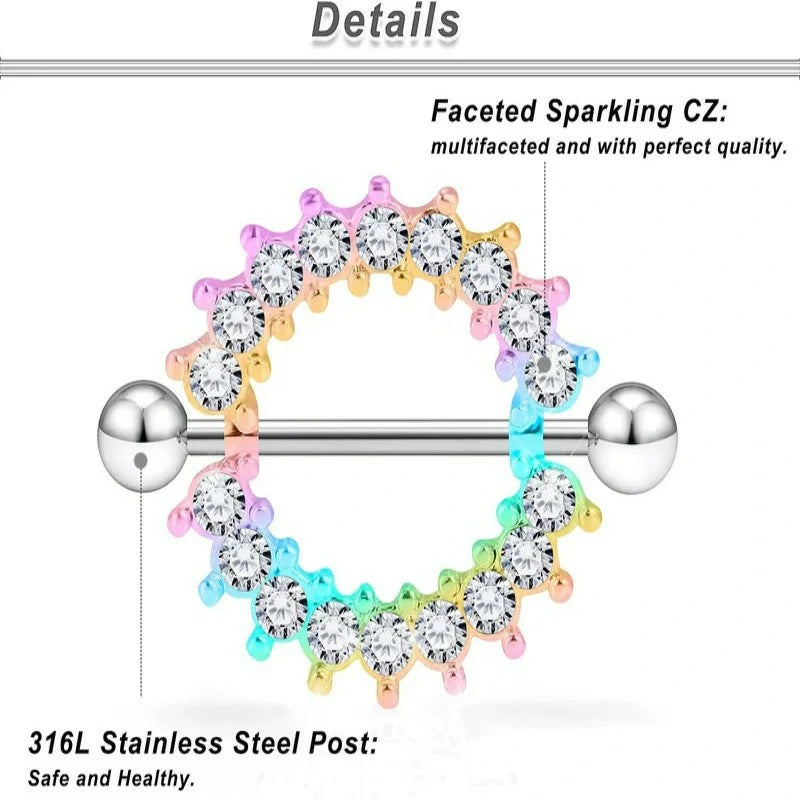 14G 16G Nipple Rings for Women Surgical Steel Purple Nipple Tongue Shield Barbell Ring Bar Nipplerings