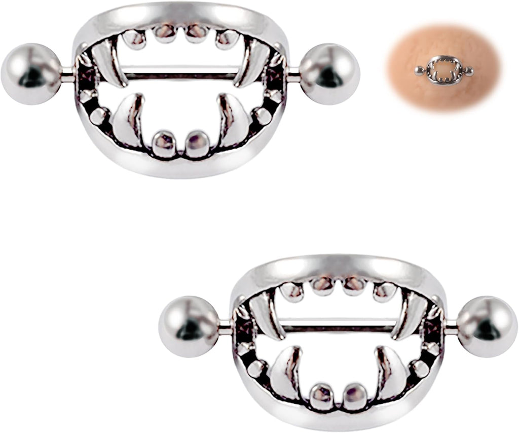 14G 16G Spooky Nipple Piercing Jewelry for Halloween, Vampire Skull Nipple Rings Surgical Steel for Men and Women, Nipple Shields Barbell Rings - QIAO CrystalQIAO CrystalQIAO Crystal