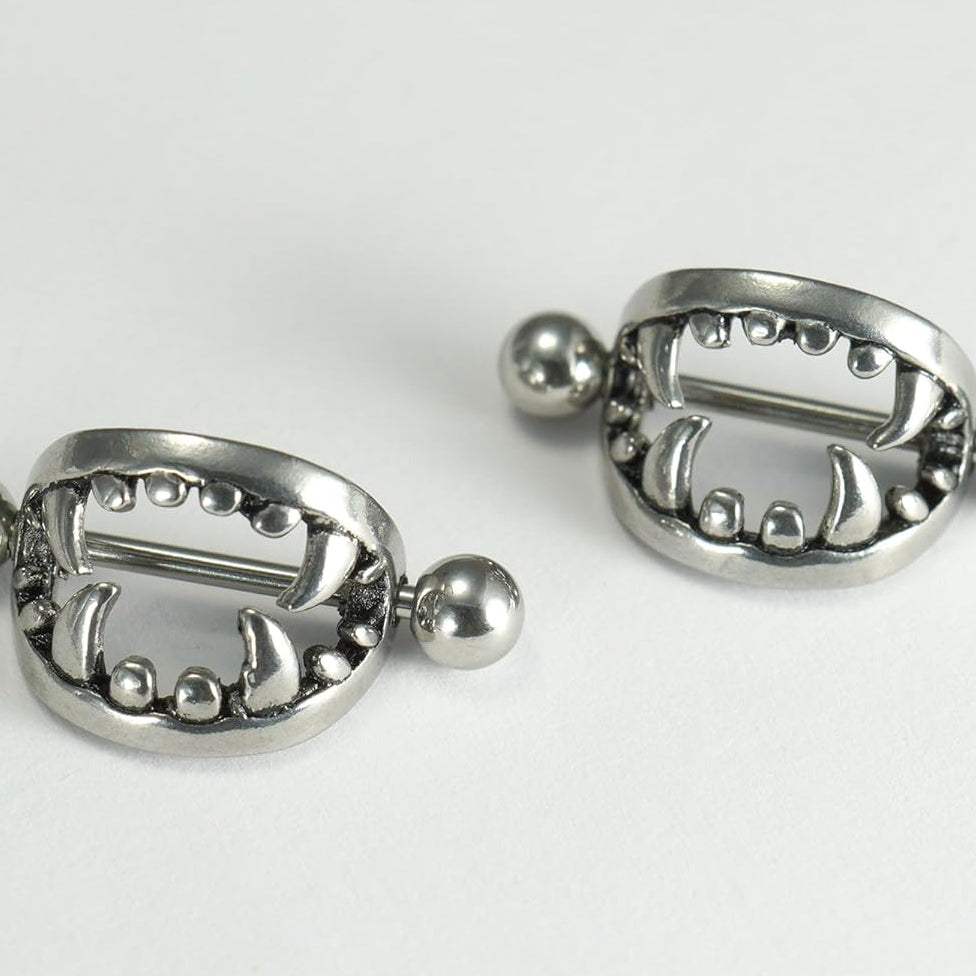 14G 16G Spooky Nipple Piercing Jewelry for Halloween, Vampire Skull Nipple Rings Surgical Steel for Men and Women, Nipple Shields Barbell Rings - QIAO CrystalQIAO CrystalQIAO Crystal