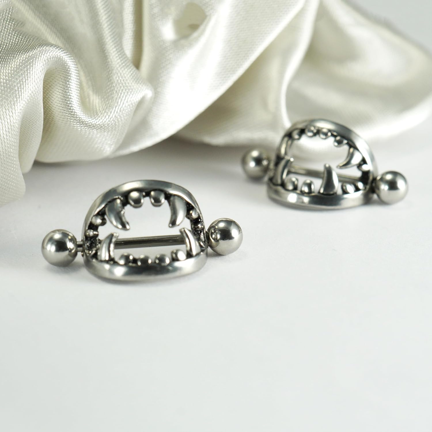 14G 16G Spooky Nipple Piercing Jewelry for Halloween, Vampire Skull Nipple Rings Surgical Steel for Men and Women, Nipple Shields Barbell Rings - QIAO CrystalQIAO CrystalQIAO Crystal