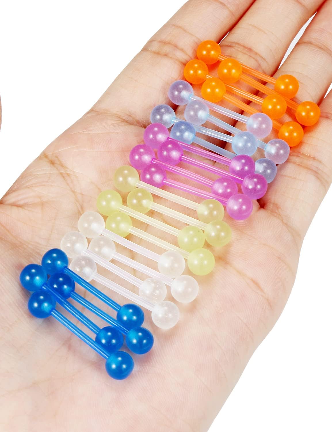 14G 16mm 14mm Glow in Dark Flexible Acrylic Straight Tongue Rings Plastic Nipple Ring Retainer Body Piercing Jewelry for Women Men 24PCS(12Pairs 14 Gauge Piercings - QIAO CrystalQIAO CrystalQIAO Crystal
