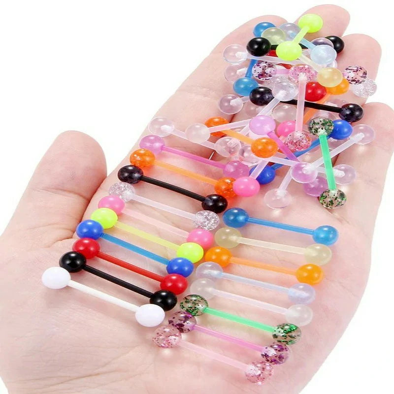 14MM Glow in Dark Tongue Nipple Ring Plastic Flexible Acrylic Straight Barbell