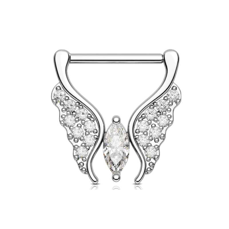 14G 316L 14MM Stainless Steel Butterfly Nipple Clicker Clear CZ Nipple Jewelry - QIAO CrystalQIAO CrystalQIAO Crystal