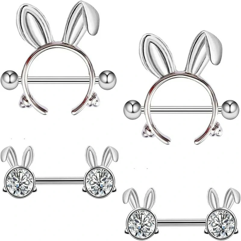 14G 316L Cute Animal Nipple Rings Stainless Steel Turtle Cat Rabbit Nipple Barbell Rings