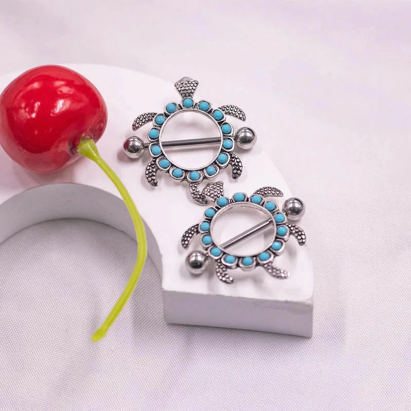 14G 316L Cute Animal Nipple Rings Stainless Steel Turtle Cat Rabbit Nipple Barbell Rings