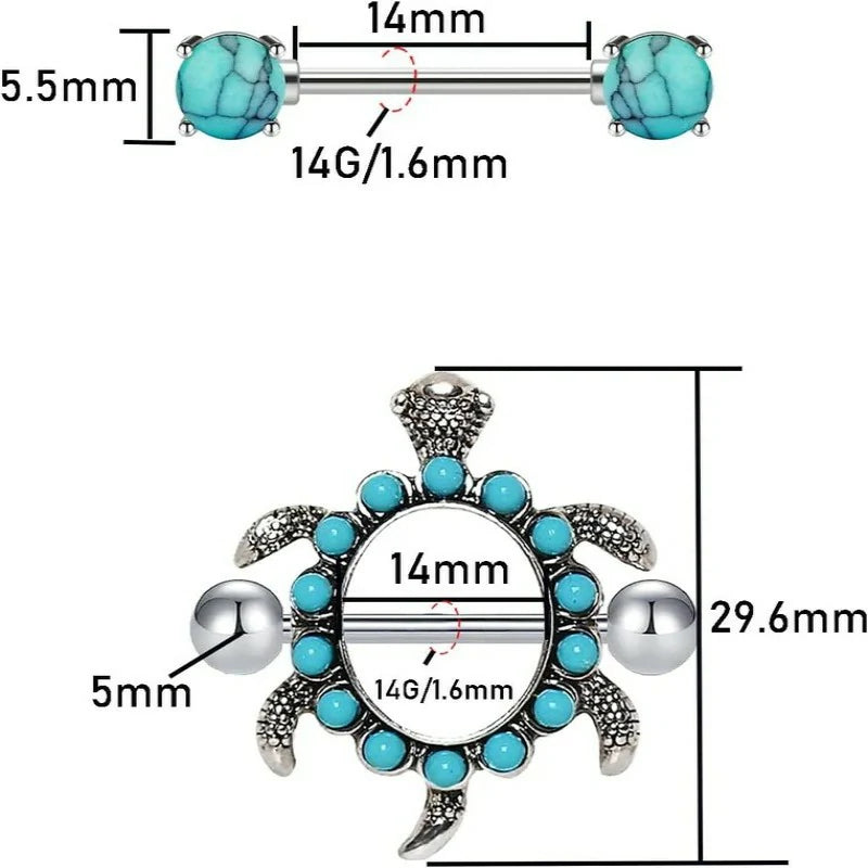14G 316L Cute Animal Nipple Rings Stainless Steel Turtle Cat Rabbit Nipple Barbell Rings