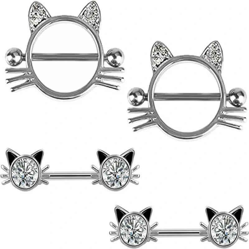 14G 316L Cute Animal Nipple Rings Stainless Steel Turtle Cat Rabbit Nipple Barbell Rings