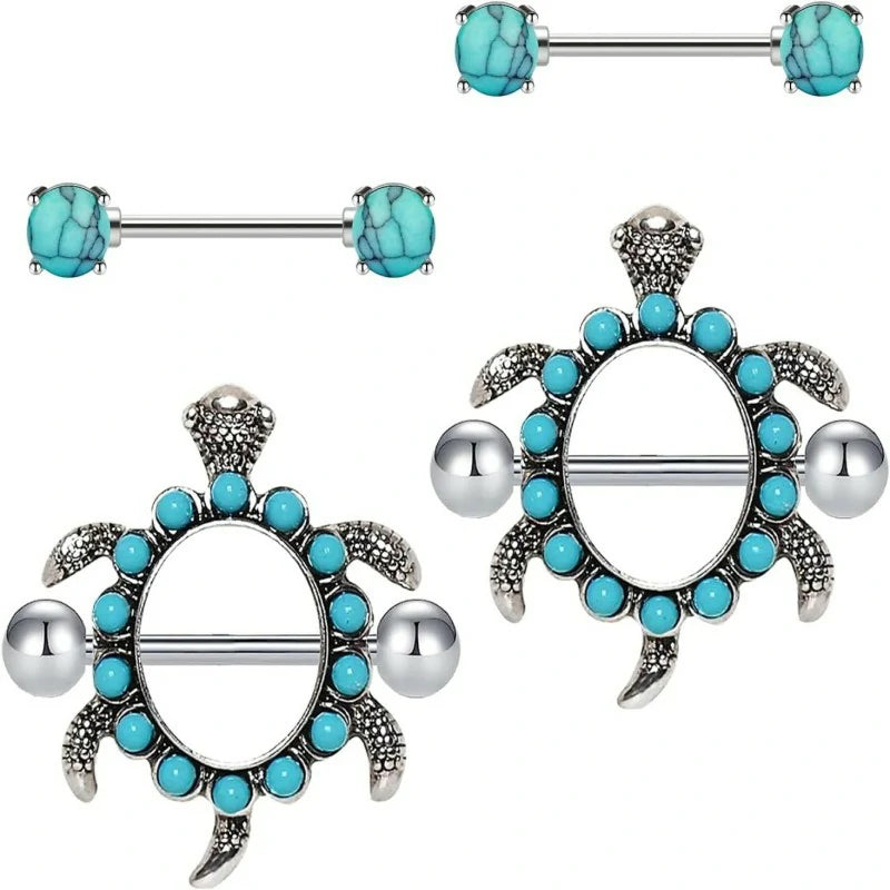 14G 316L Cute Animal Nipple Rings Stainless Steel Turtle Cat Rabbit Nipple Barbell Rings