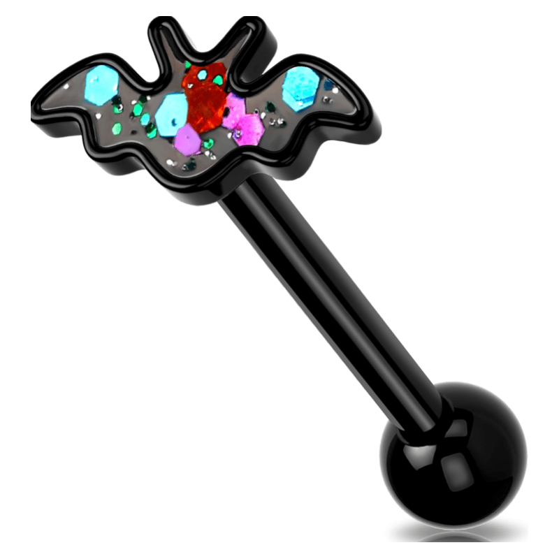 14G 316L Stainless Steel Threaded Black Halloween Bat Spider Tongue Bar Piercing Jewelry - QIAO CrystalQIAO CrystalQIAO Crystal